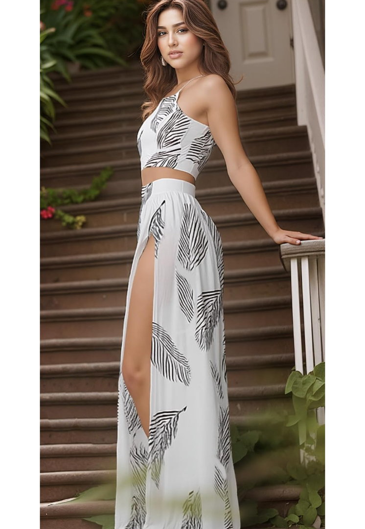 2 Piece Sets for Women Summer Sexy Double High Split Maxi Dresses Skirt Set Beach Swimwear Cover Ups Vacation Outfits size M