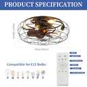 Ceiling Fans with Lights and Remote 18" Small Black Flush Mount Outdoor Ceiling Fan lights Rustic Low Profile Reversible Bladeless Ceiling Fan for Patios,Farmhouse,Bedroom,Kitchen,Living room