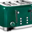 Roter Mond 4 Slice Toaster Retro Stainless Steel with Bagel Defrost Cancel Function, 6 Browning Settings, Extre Wide Slot and Removable Crumb Tray, Green, ST033