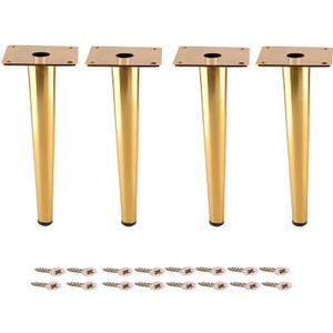 Osring 8 Inch Furniture Table Legs Golden, Steel Round Tapered Modern Sofa Feet, Straight Metal Furniture Legs Hardware for Cabinet and Couch, 4 Pack