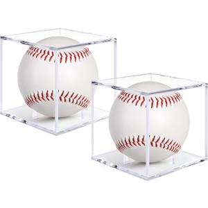 Guirnd 2 Pack Baseball Display Case, UV Protected Acrylic Baseball Holder Display case, Cube Memorabilia Autograph Ball Protector Boxes for Official Size Ball 3.15in