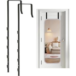 Over-The-Door Mirror Hanger, Adjustable 13.6 in Door Mirrors Hanger with Protective Lining, Prevent Scratches, 2 Pcs Door Brackets Perfect Height and Fit (Mirror Not Included) - Black