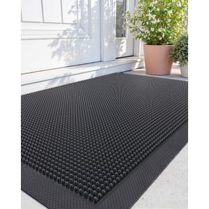 DEXI Front Door Mats Outside Entrance, Heavy Duty Non-Slip Rubber Entry Mat, Dirt Trapping Waterproof Low-Profile Welcome Doormat for Entryway, 24x36, Black
