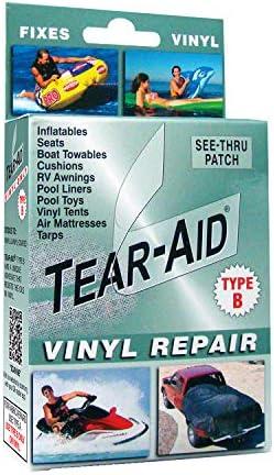 TEAR-AID Vinyl Repair Kit, Type B Clear Patch for Vinyl and Vinyl-Coated Materials, Works on Vinyl Tents, Awnings, Air Matresses, Pool Liners & More, Green Box, Single Pack TEAR-AID Vinyl Repair Kit, Type B Clear Patch for Vinyl and Vinyl-Coated Materials, Works on Vinyl Tents, Awnings, Air Matresses, Pool Liners & More, Green Box, Single Pack