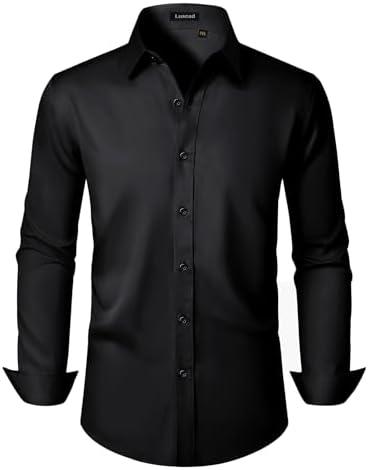 Lusead Men's Dress Shirts Long Sleeve Stretch Wrinkle Free Slim Fit Wedding Formal Button Down Shirt, Size Large