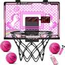 Basketball Hoop Indoor for Girls & Kids - Pink Mini Over The Door Basketball Hoops with Electronic Scoreboard & 3 Balls, Unicorn Birthday Gifts for Age 5 6 7 8 9 10 11 12 Years Old Girls
