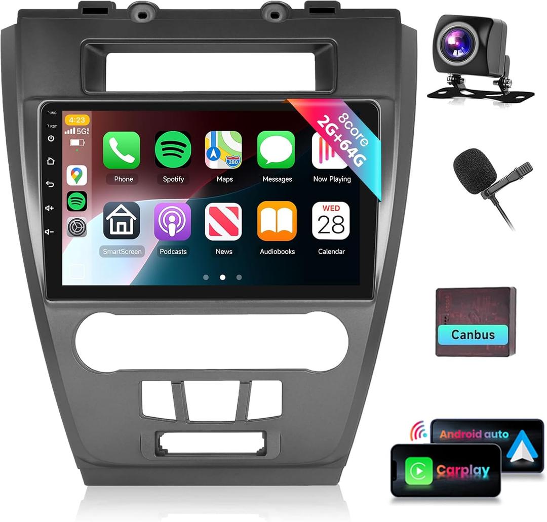 DSP 36EQ 8Core 2G 64G Radio for Ford Fusion Mondeo Mustang 2009-2012 Car Stereo with 10.1inch 1280X720P IPS Touchscreen Wireless CarPlay Android Auto 5.0Bluetooth GPS 5GWiFi 59UIs Backup Camera