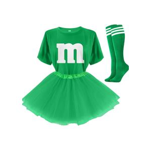 Letter M Halloween Costumes Tutu Skirts,Women Team Group T-Shirt,Candy Costume for Halloween Christmas Medium,  Green 