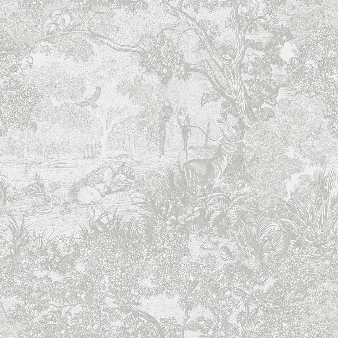 Heroad Peel and Stick Wallpaper Grey and White Vintage Forest Animals Floral Wallpaper Removable Self-Adhesive Contact Paper for Bedroom Living Room Cabinets Decoration Thicken Vinyl 17.3''x78.7'' (Gray)