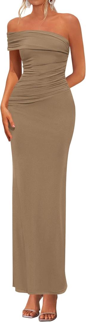 PRETTYGARDEN Women's 2026 Wedding Guest Cocktail Dresses One Off the Shoulder Ruched Bodycon Formal Maxi Party Summer Outfits XXL