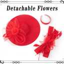 dressfan Wide Brim Fascinator Derby Hats for Women,20s Detachable Flower Hat with Headband for Derby Church Wedding Tea Party (Red, M)