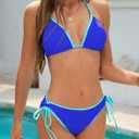 American Trends Women String Triangle Bikini Set Swimsuit Two Piece Bathing Suit Cheeky Swim Suit Swimwear (Blue, S)