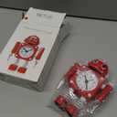 Betus Non-Ticking Robot Alarm Clock Stainless Metal - Wake-up Clock with Flashing Eye Lights and Hand Clip (Ruby Red)