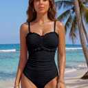 BMJL One Piece Swimsuit Women Tummy Control Textured Adjustable Straps Full Coverage Bathing Suits 2026 (Black, XXL)