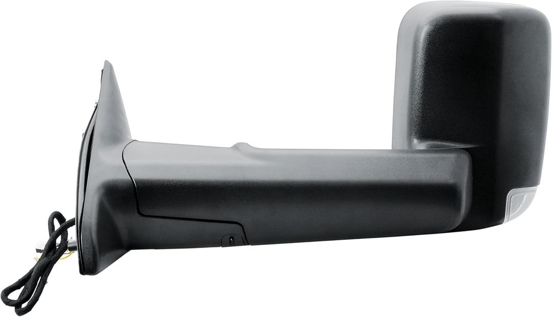 Driver Left Side Door Towing Mirror Power and Heated Glass with BLIS Textured Black Back Cover Turn Signal Light Puddle Light Manual Folding Temperature Sensor For 2019-2023 Ram 2500 3500 4500 5500, Large