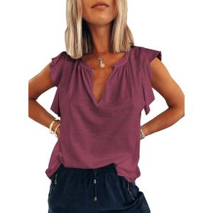 Dokotoo Women's Casual V Neck Ruffle Sleeve Summer Tank Tops Shirts (XL)