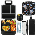 MAISON HUIS Bento Lunch Box with 8oz Soup Thermo, 5-Compartment Leak-Proof Container, Thermo Hot Food Jar and Insulated Lunch Bag, BPA Free,Travel, School