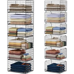 6-Tier Stackable Closet Organizers and Storage Shelves, Closet Shelf Organizer Basket Bins, Foldable Sweater Storage for Clothes Organizer System, BlackPatent Pending