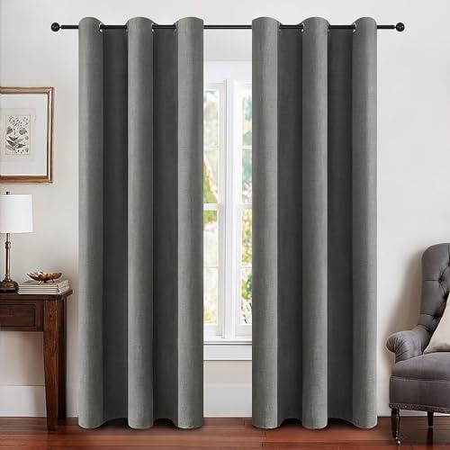 MIULEE Linen Blackout Curtains and Drapes 100% Room Darken Thermal Insulated Grommet Window Panels with Coating 2 PCs W 42 x L 84 inches Dark Grey