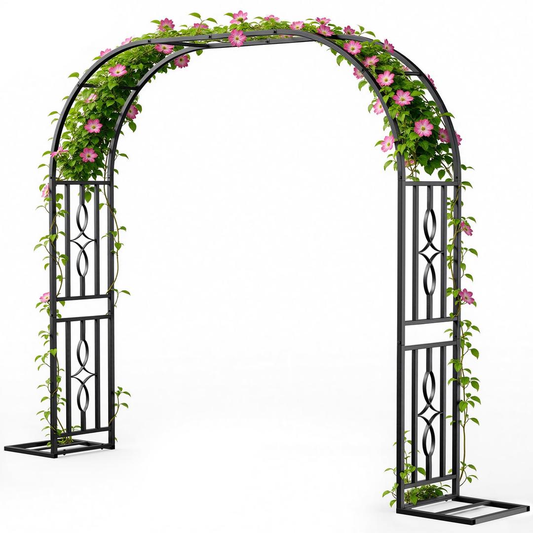 Metal Garden Arch, Heavy Duty Garden Trellis for Climbing Plants, with Enlarged Base for Stability, Ideal for Wedding Arches & Party Decorations, 55" W x 86" H