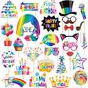 30 Pieces Birthday Photo Booth Props Kit - Happy Birthday Party Favors Supplies Bay Party Decoration Set with Real Glitter Cute Bay Designs for Women or Girls