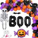 Garma Halloween Balloons Garland Arch Kit, 129pcs Black Orange Purple Balloon Decorations with Confetti Balloon Pumpkin Skeleton BOO Foil Balloons for Halloween Decorations Outdoor Party Supplies