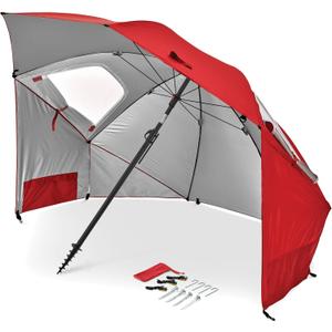 Sport-Brella Premiere UPF 50+ Protection Umbrella Shelter with Patented Side Panels and Tilt Mechanism, Heavy-Duty 1.25 Inch Center Pole, Auger Anchor for Sand and Grass