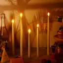Rossesay 24 Pcs Flameless LED Taper Candles Battery Operated Candles 8.58'', 9.69'', 10.98'', 12.91'', 12.8'' Flameless Candlesticks Flickering for Halloween Christmas Church Wedding(Ivory)