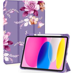 OKP Case for iPad 11th Generation 11-inch (A16) 2025, for 10.9'' iPad 10th Gen 2022, Slim Lightweight i Pad 11/10 th Gen Cover with Trifold Stand, Auto Wake/Sleep, Clear PC Back Shell, Purple Peony
