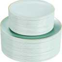 PULOTE 100PCS Sage Green Plastic Plates - Disposable Sage Green Include 50 Dinner / 50 Dessert Plates for Party, Wedding&Easter