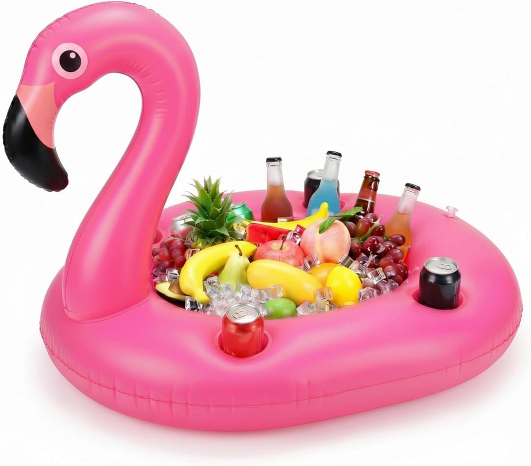 FillTouch Floating Drink Holder for Pool, Floating Cabana Bar, Hot Tub Drink Holder for Adults, Inflatable Pool Accessories(Flamingo)