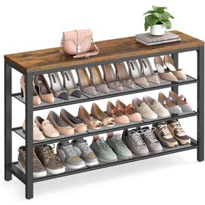 VASAGLE 4 Tier Shoe Rack, Shoe Organizer for Closet, Entryway, 16-20 Pairs of Shoes, Large Shoe Rack Organizer with 3 Metal Mesh Shelves, 11.8 x 39.4 x 28.3 Inches, Rustic Brown and Black ULBS14BX