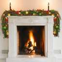 Christmas Garland for Mantle with Lights, 6 Ft Norfolk Pine Garland with 9 Christmas Bows and 2 LED Strings, Prelit Garland for Decoration Christmas, Table, Stairs, Indoor, Outdoor Decor