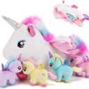 gnomantic 5 Pieces Unicorn Stuffed Animals - 1 Mommy Stuffed Unicorn with 4 Babies - Unicorns Gifts for Girls Ages 3 4 5 6 7 8, Unicorns Plush Toys for Christmas, Valentine's, Birthday Gifts (Pink)