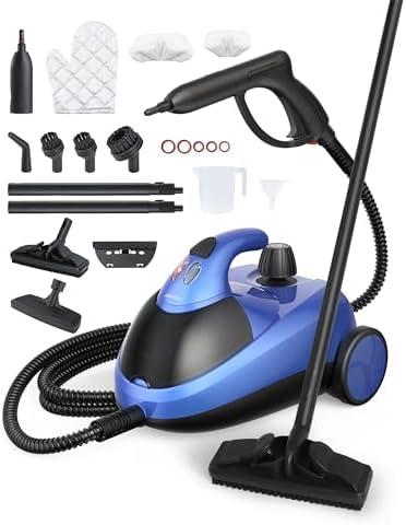 Aspiron Steam Cleaner, 80PSI 293°F Multipurpose Heavy Duty Canister Steamer,Built-In Storage, Handheld Steam Mop for Home Car Upholstery Bed Furniture Carpet Bathroom Tile Grout Floor Cleaning, Blue