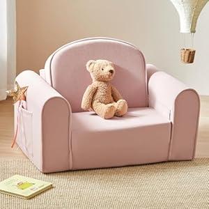 Tiny Land 2-in-1 Foldable Kids Couch with Pockets – Soft Thick Toddler Sofa, Lounger Couch, Convertible Kids Chair for Playroom, Bedroom or Living Room, Gift for Boys & Girls (Pink)