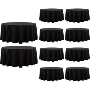 Round Tablecloth 132 Inch 10 Pack Black Tablecloths Washable Decorative Linen Polyester Table Clothes Cover for Dining Table Banquets Buffet Parties and Wedding