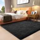 3x5 Black Rugs for College Dorm, Bedroom Small Area Rug, Non-Slip Fluffy Shaggy Bedside Soft Shag Fuzzy Plush Carpet for Kids Boys Teen Home Decor Aesthetic, Nursery (3' x 5', 2- Black)