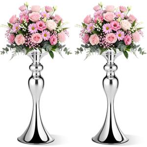 Sadnyy 2 Pcs Sliver Metal Flower Arrangements Stand Tall Wedding Centerpiece Stand Table Decor Flower Vase for Wedding Reception Event Party Dinner Home Decor(12.6 Inch)