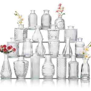 Glass Bud Vase Set of 20, Small Flower Vases, Glass Vases for Centerpieces, Vintage Home Table Decorations Bud Vases (20 Pcs, Clear)