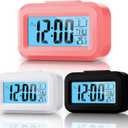 Highergo Digital Alarm Clock Large LCD Display, Simple Operation, Snooze Back Light, Time Date Month, Temperature Multifunction Clock for Bedrooms Office Travel Heavy Sleepers(Classic Colors,3 Pack)
