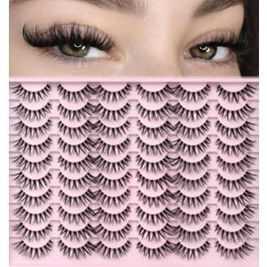 APCYUST Lashes Natural False Eyelashes 30 Pairs Cluster Inspired Cat Eye Lash Strips Medium Length Wispy Eyelash Pack Soft Everyday Look Lightweight Fake Pestañas Postizas for Beginners Daily Makeup