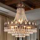 TOCHIC French Empire Crystal Chandelier, 9-Light Farmhouse Antique Bronze Chandelier Vintage Rustic Ceiling Light Fixture for Dining Living Room, Bedroom, Kitchen Island, Bathroom, Foyer, 24" W
