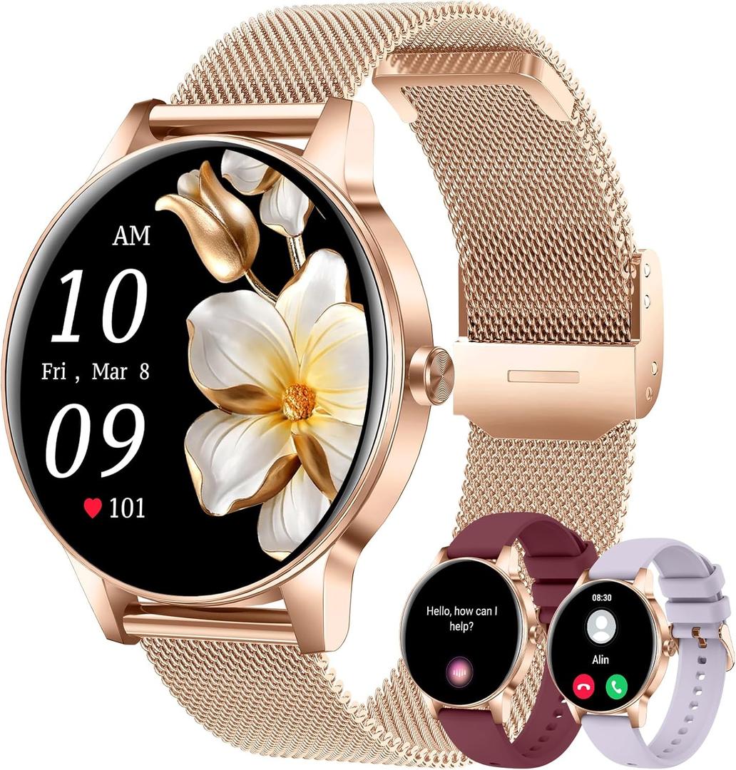 Smart Watch for Women(Answer/Make Calls), 1.27" HD Screen Fitness Tracker with Heart Rate/Sleep Monitor, 130+ Sport Modes IP68 Waterproof Activity Tracking, Smartwatch for Android Phones iPhone (Rose Gold)
