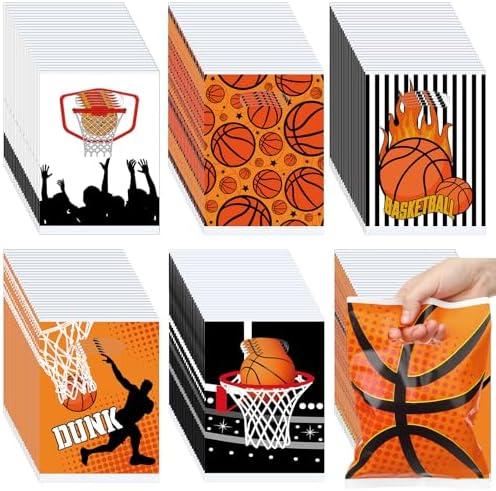 Wesnoy 300 Pcs Basketball Goodie Gift Bags Basketball Party Favor Candy Treat Snack Plastic Bags Bulk with Handle for Kids Birthday Party Classroom School Sport Teams Events Supplies