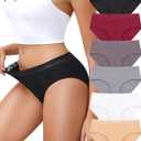 Cotton Underwear for Women 6 Pack Full Coverage Briefs Sexy Panties Lace Waistband Ladies Bikini Hipster (Small)