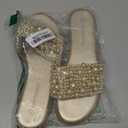 FUNKYMONKEY Women's Black Pearl Slide Sandals Flat Slip-On Open Toe Summer Beach Shoes Elegant Beaded Dressy Mules for Wedding, Party & Casual Wear, Size 8