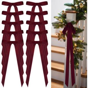 24 Pcs Velvet Bows Christmas Tree Ornaments Vintage Velvet Ribbon Bows for Tree Garland Wreath Indoor Xmas Decorations (9 x 13 Inch, Width of 1 1/2", Burgundy)