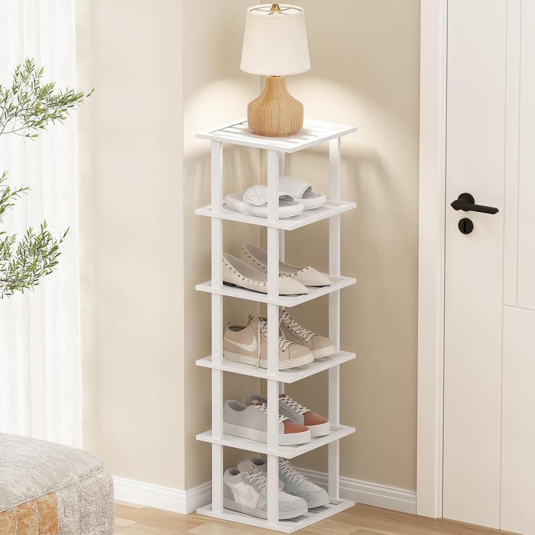 White Bamboo Shoe Rack - Vertical Shoe Rack for Small Spaces