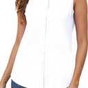 Wrinkle Free Womens Sleeveless Button Down Shirts for Women Stretch Business Office Formal Work Blouses Tops (White, L)